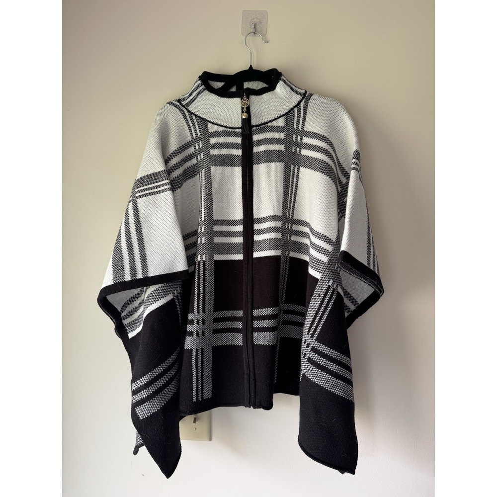 Anne Klein Poncho Black And White Plaid Size L/XL Office Core Flowy